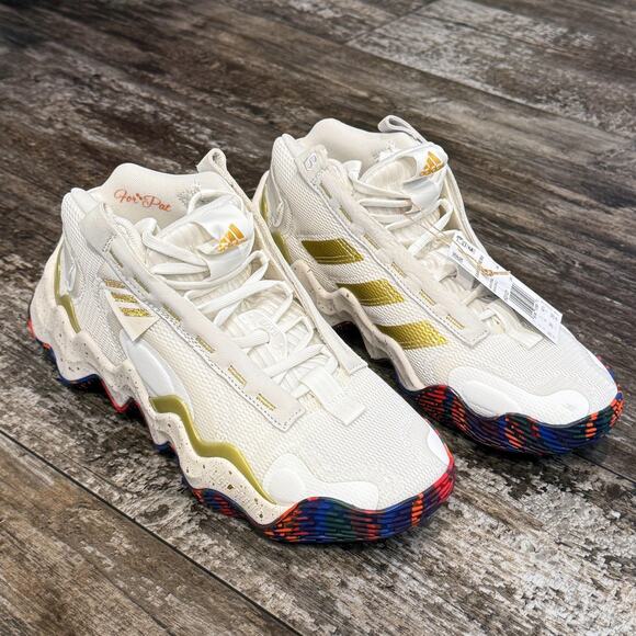 Adidas Exhibit B WMNS Mid Shoes Womens Size 8.5 White Gold HQ1121 Basketball NEW - Picture 2 of 11